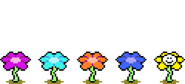 A row of five colored Floweys
